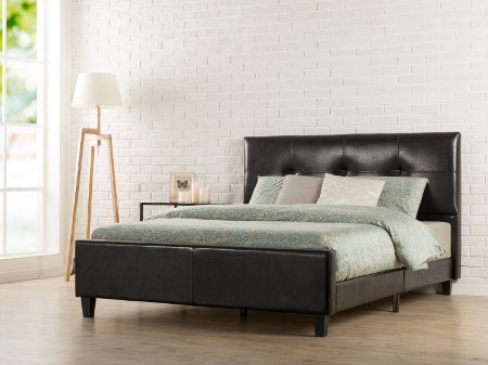 Zinus Tufted Faux Leather Upholstered Platform Bed with Footboard and Wooden Slats Queen Espresso