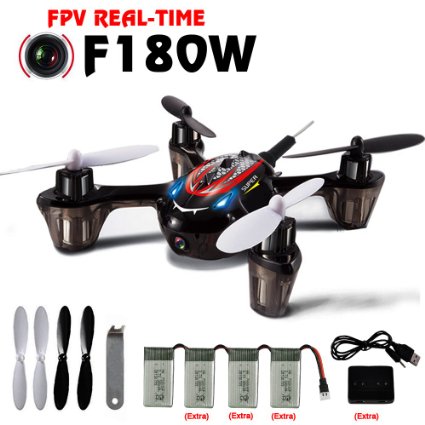 F180W Mini 6-Axis Gyro Headless RC Quadcopter with Wifi Camera (FPV), One Key Return Function and 2 Remote Control Mode (FREE BONUS 3*380 mAh Battries and 1*4-in-1 Charger)