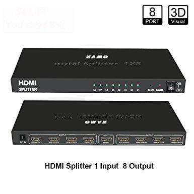ZAMO 1x8 8 Ports HDMI Powered Splitter for Full HD 1080P & 3D Support (One Input To Eight Outputs)