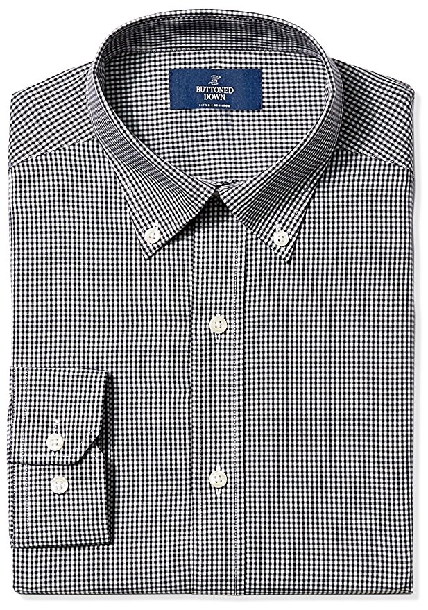 Buttoned Down Men's Non-Iron Fitted Button-Collar Pattern Dress Shirt