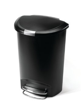 simplehuman Semi-Round Step Trash Can Black Plastic 50 L  13 Gal