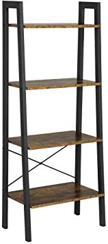 Yaheetech 4-Tier Storage Shelves Ladder Bookshelf Industrial Bookcase Shelving Unit with Metal Frame for Living Room/Bedroom/Office, Rustic Brown