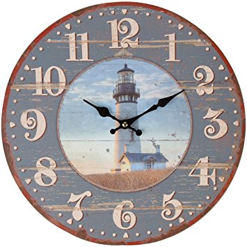 Lily’s Home Rustic Wood Country Lighthouse Wall Clock 13 Inch