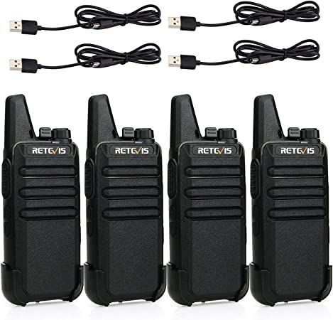 Retevis RT622 Walkie Talkie, Mini Walkie Talkies Rechargeable, PMR446 License Free, VOX Squelch CTCSS/DCS, Emergency Alarm 2 Way Radio Professional for Adults, K 12 Education (Black, 4 Pack)