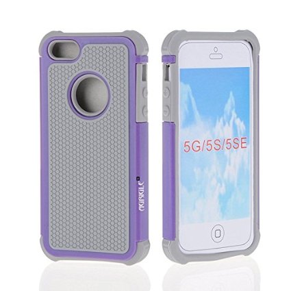 AGRIGLE Shock- Absorption / High Impact Resistant Hybrid Dual Layer Armor Defender Full Body Protective Cover Case For iPhone 5/5S/SE (Grey-Purple)