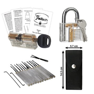 YuliTech Unlocking Padlock Practice Tool Set Bundle Of 15Pcs Picking Tools With Case,Professional Lock Set Tools,TWO Types Of Transparent Training Locks Including Keys,Include Free Manual