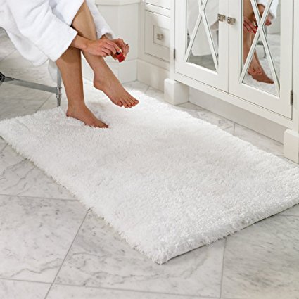 LOCHAS Soft Shaggy Bath Mat Bathroom Rug Anti-slip Floor Mat Absorbs Water, 30 x 18inch, White