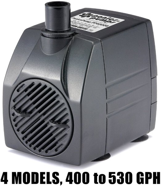 PonicsPump PP40006: 400 GPH Submersible Pump with 6' Cord - 25W... for Hydroponics, Aquaponics, Fountains, Ponds, Statuary, Aquariums & more. Comes with 1 year limited warranty.