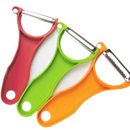 BOGZON Trio Original Swiss Stainless Steel Peeler Set Easy To Julienne and Scalpel and Serrated 3Pcs In 1 Set GreenOrangeRed