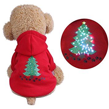 Royalwise Christmas Dog Clothing With Led Lights Pet Warm Hoodie With Shiny Lights