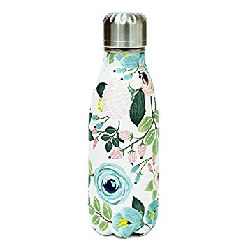 Mary Square 20410 9 Oz. Peach Floral Stainless Mini Bottle