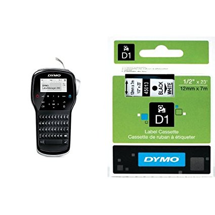 DYMO LabelManager 280 Rechargeable Hand-Held Label Maker (1815990)   2 bonus rolls of 1/2" White Tape with Black Print