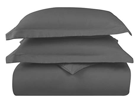 Queen Size Duvet Cover Set Double Brushed Microfiber Hotel Quality Comforter Quilt Cover and Pillow Shams Set - Wrinkle, Fade and Stain Resistant (Dark Grey, Queen)