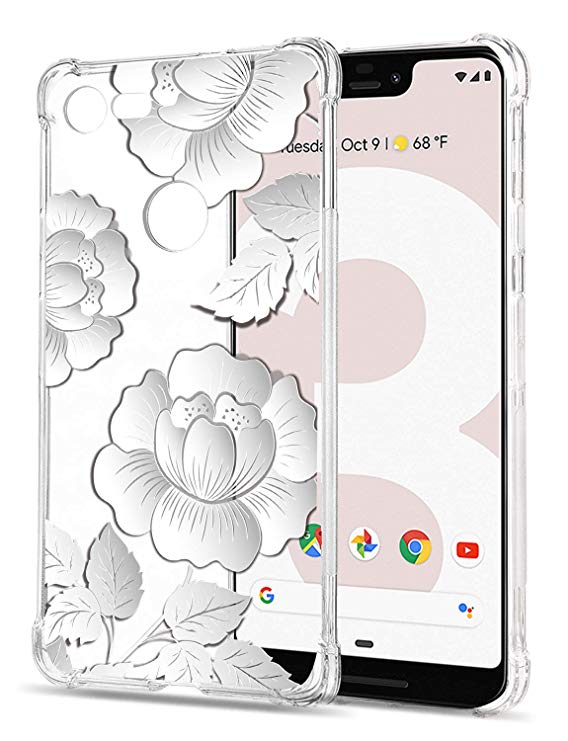 Floral Clear Google Pixel 3 XL Case for Women/Girls,GREATRULY Pretty Phone Case for Google Pixel 3 XL,Flower Design Transparent Slim Soft TPU Shockproof Bumper Cushion Silicone Cover Shell,FL-Q