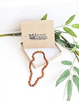 Andy Pandy Premium 100% Natural Baltic Amber Unisex Teething Necklace For Babies - Raw Unpolished (12.5" Necklace, Congac)