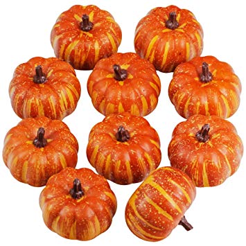 Supla 10 Pcs Artificial Pumpkins Fake Foam Pumpkins Mini Small Pumpkins Bulk Fall Party Table Fireplace Decor Wreath Craft Harvest Halloween Pumpkins Thanksgiving Centerpieces Autumn Wedding Decor