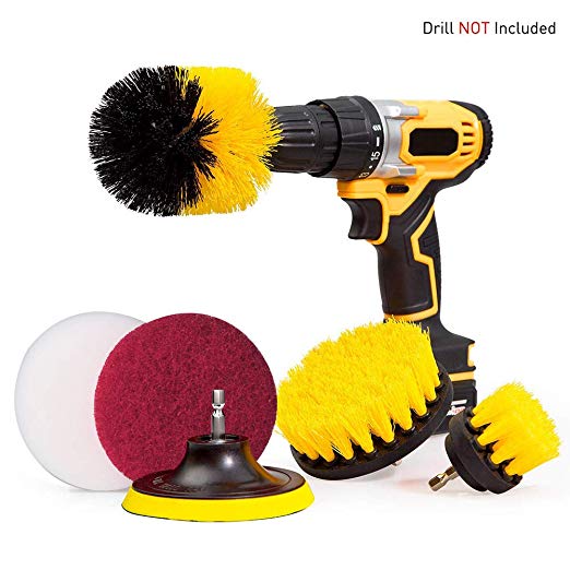 Drill Brush Scrub Pads 6 Piece Power Scrubber Cleaning Kit - Time Saving Kit Cleaner All Purpose Scrubbing Cordless Drill for Cleaning Pool Tile, Sinks, Bathtub, Brick, Ceramic, Marble, Auto, Boat