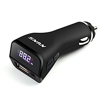 SNAN FM Transmitter with 2.1A USB Port and 3.5 mm Audio Port for iPhone, iPad, iPod and Smartphones/MP3 & WMA music through USB Flash Drive