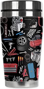 Mugzie Auto Mechanic Tools Travel Mug with Insulated Wetsuit Cover, 16 oz, Black