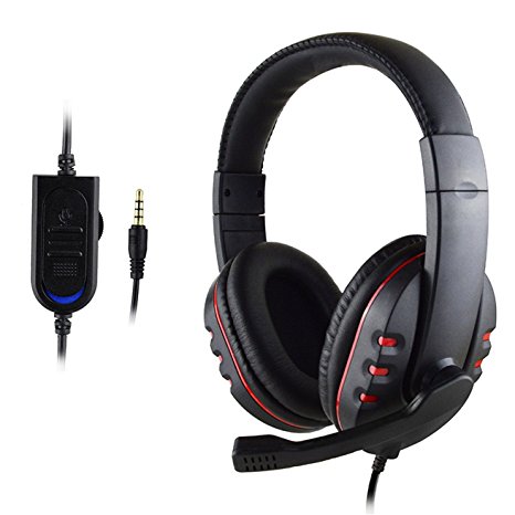 FNSHIP 3.5mm Wired Over-head Stereo Headband Gaming Headset Headphone with Mic Microphone Volume Control for SONY PS4 PC Tablet Laptop Smartphone