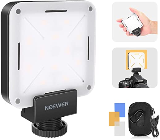 Neewer Mini LED Video Light Pocket-size On-camera Video Light 12-piece LED Lighting CRI 95  with Built in Battery, Hot Shoe Adapter and Carry Bag for Canon Nikon Sony and Other DSLR Cameras