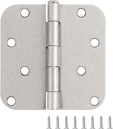 Knobonly 3 Pack Door Hinges, Brushed Stain Nickle Hinges for Interior Door,Heavy Duty Exterior Door Hinges 4 Inch Rounded with 5/8"Radius Corners.