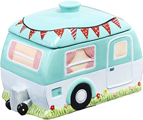 The Lakeside Collection Retro Style Camper Pet Treat Jar - Earthenware Food Container