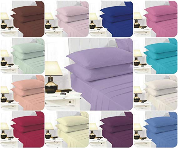 Voice7 EASY CARE Non-Iron Plain Sheets Set (Fitted Sheet   Flat Sheet   Pair of Pillowcases) ~ SUPER POLYCOTTON ~ 20 COLORS & UK SIZES (Double, Cream)