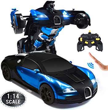 Ursulan RC Cars Robot for Kids Remote Control Car Transformrobot Toys for Boys Girls Age of 6,7,8-16 Year Old Gifts One Button Transforms into Robot with LED Light Intelligent Vehicle (Blue)