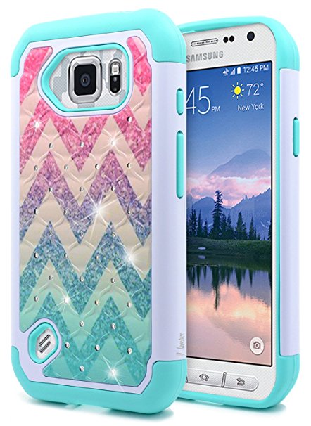 Galaxy S6 Active Case, NageBee [Hybrid Protective] Armor Soft Silicone Cover with [Studded Rhinestone Bling] Design Hard Case for Samsung Galaxy S6 Active G890 (Wave)