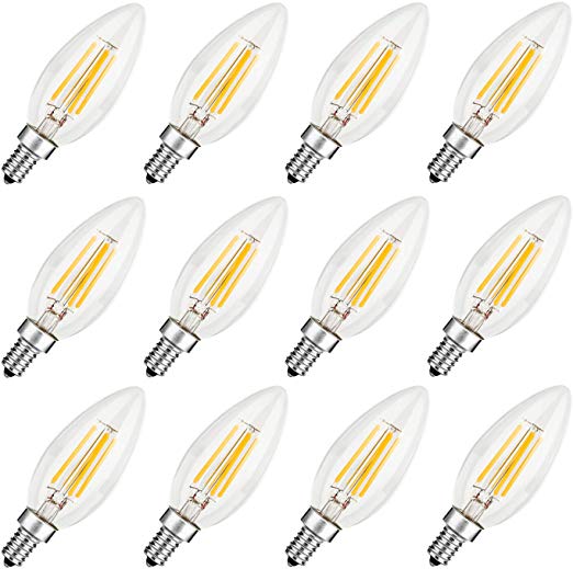Dimmable LED Candelabra Bulb, LED Chandelier Bulb CA10 6W(60W Equivalent), E12 Base LED Light Bulb, 5000K Daylight, UL Listed(12 Pack)