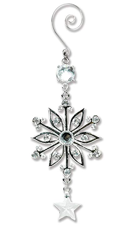 BANBERRY DESIGNS Silver Snowflake Ornament - Silver Metal and Clear Crystal Filigree Ornament - Silver Christmas Decoration - Stocking Stuffer