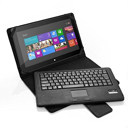 Microsoft Surface Pro 2 / Surface 2 / Surface Pro / Surface RT Keyboard Case, Poweradd Slim Bluetooth Keyboard with Touchpad and Leather Folio Smart Case for 10.6-inch Windows 8/Android Tablet - Black