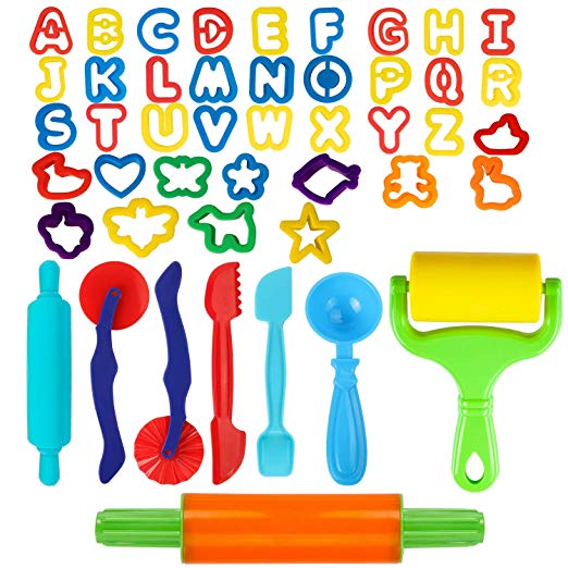 GiBot Dough Tools, 46 Piece Assortments Large-Size Pizza Dough Tools Modeling Dough Tools for Kids and Children, Large, Colorful and Non-Toxic