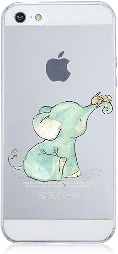 AIsoar iPhone 5S Case, iPhone SE 5 case Clear Case Shock-Absorption Non Slip Cute Design TPU Bumper Ultra Slim Protective Scratch-Resistant Case Apple iPhone 5S 5 SE (Elephant)