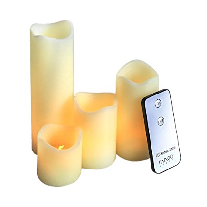 InnooLight Flameless Candles Remote Led Christmas Lights Flickering Pillar Candle Lamp Battery Operated Lights for Wedding,Bedroom Decoration,Warm White 8 Extra Batteries Included Set of 4