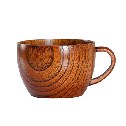 Geeklife Jujube Wood Coffee Mug,Japanese Wooden Tea Cup, Brown 230 ml