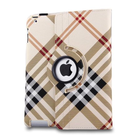 Revesun Yellow Large Grid Folio Rotating Magnetic Sleep Leather Smart Case Stand Cover for iPad Mini