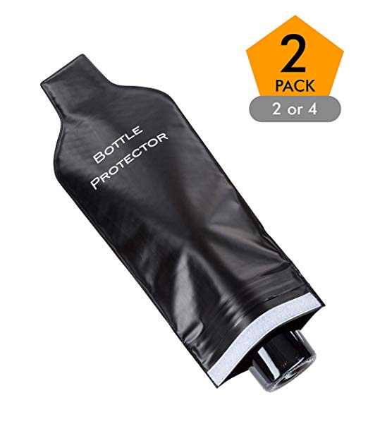 Reusable Wine Bottle Protector for Travel (2 Pack) - Wine Bags with Double Air Bubble Cushion Inner Skin and Leak Proof Exterior Ensures Safe Transportation in Luggage - Great Gift for Wine Lovers