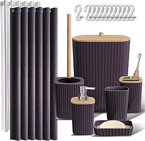 Clara Clark Bathroom Accessories Set - Purple Bathroom Set, 20PC Bathroom Accessory Set, Shower Curtain Set, Toilet Brush, Trash Can & Soap Dispenser