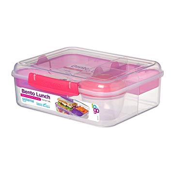 Sistema Bento Lunch Box to Go with Fruit/Yogurt Pot, 1.65 L - Clear/Pink