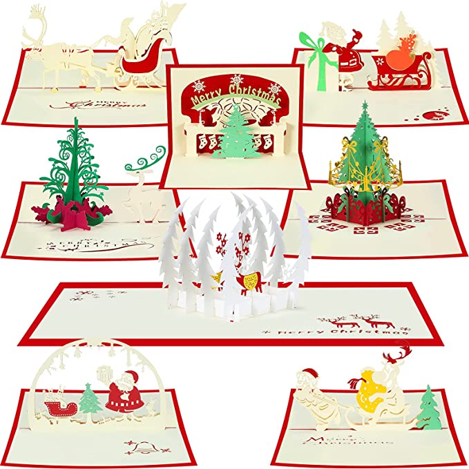 8 Pieces Pop Up Christmas Card 3D Christmas Greeting Card 3D Pop Up Greeting Cards Christmas Tree Design Cards for Christmas Winter Holiday, New Year, Handmade Holiday Card