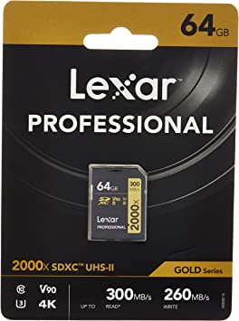 Lexar Professional 64GB SDXC 2000X UHS II Read 300mb Write 260mb 4K Memory Card (LSD2000064G-BNNNG)