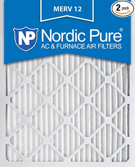 Nordic Pure 16x25x1M12-2 Merv 12 AC Furnace Filter 16x25x1 Pleated Qty 2, 16 x 25 x 1, 2 Piece