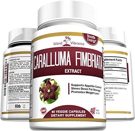 Pure Caralluma Fimbriata Extract Capsules - All Natural Weight Loss Supplement and Appetite Suppressant - Maximum Potency 1000mg Per Serving, 60 Veggie Caps, Made in USA