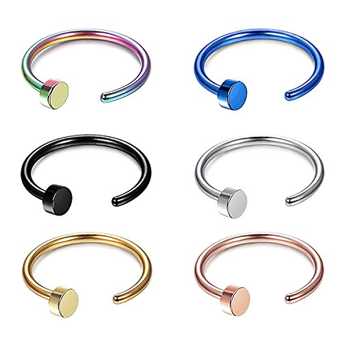 18G 316L Stainless Steel Nose Rings Hoop Nose Piercing Body Jewelry (6PCS )