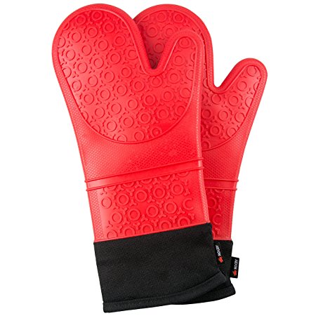 NoCry Non-Slip Silicone Oven Mitts with Secure-Grip Design and Soft, Quilted Liner. Heat Resistant to 450°F. BPA-free. Red, 1 Pair.