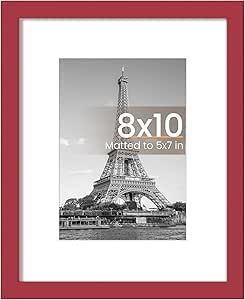 upsimples 8x10 Picture Frame, Display Pictures 5x7 with Mat or 8x10 Without Mat, Wall Hanging Photo Frame, Red, 1 Pack