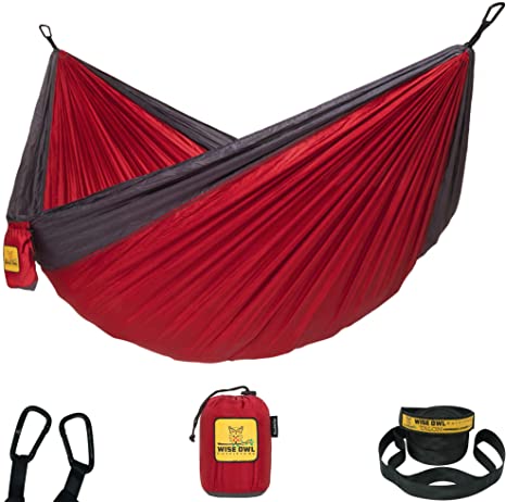 Hammock for Camping - Single & Double Wise Owl Outfitters Hammocks Gear for The Outdoors Backpacking Survival or Travel - Portable Lightweight Parachute Nylon - Many Colors!