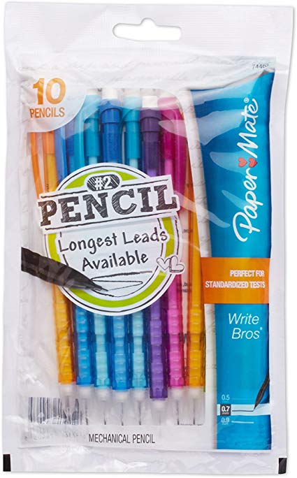 Paper Mate Write Bros Mechanical Pencils, 0.7mm, HB #2, Assorted Colors, 10 Count